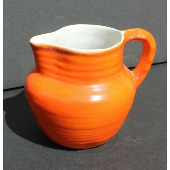 Vintage MCM CALIFORNIA CA Pottery - Orange Swirl Vase Water Pitcher W/ Handle - Picture 1 of 6